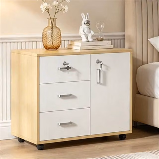 FORGEVIO 3 Drawer Mobile File Cabinet with Lock and Castors in White
