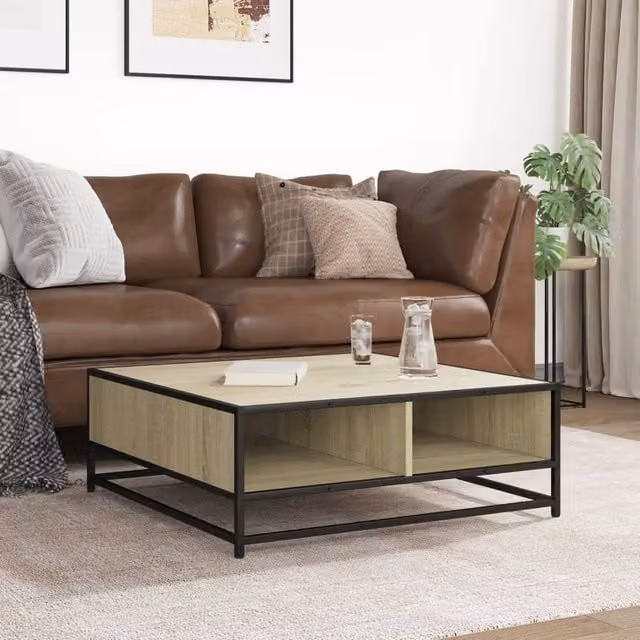 Berkfield Home Sonoma Oak Coffee Table in Light Tan, W/D/H: 80 x 80 x 30 cm – 1
