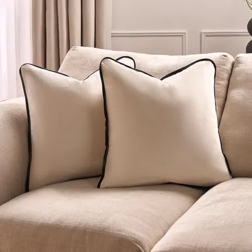 OHS Matte Velvet Piped Edge Cushion Covers, 2 Pack, Beige, W/D/H: 45 x 45 x 0 cm – 2