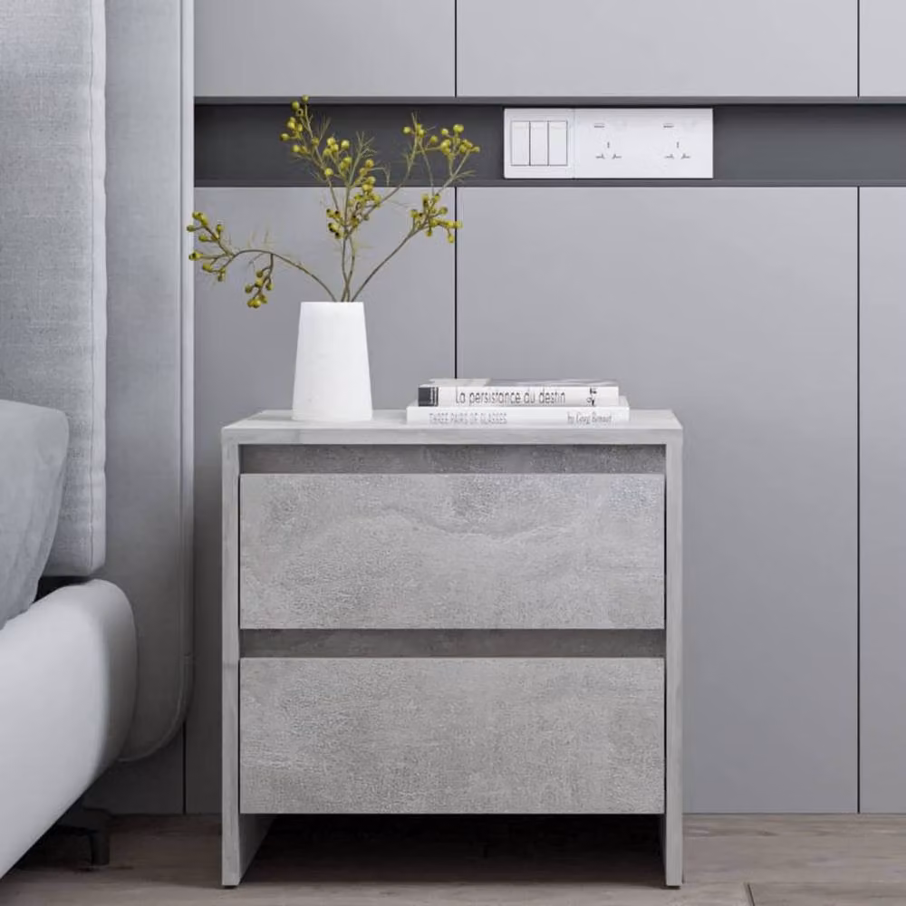 Berkfield Home Bedside Cabinet in Concrete Grey, W: 45 cm, D: 34.5 cm, H: 44.5 cm – 2