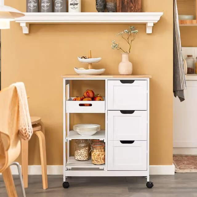 SoBuy Modern Kitchen Trolley with 3 Drawers in White