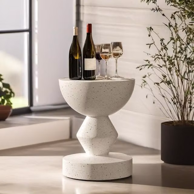 Pirlo Plush White Round Concrete Industrial Side Table for Indoor and Outdoor Use