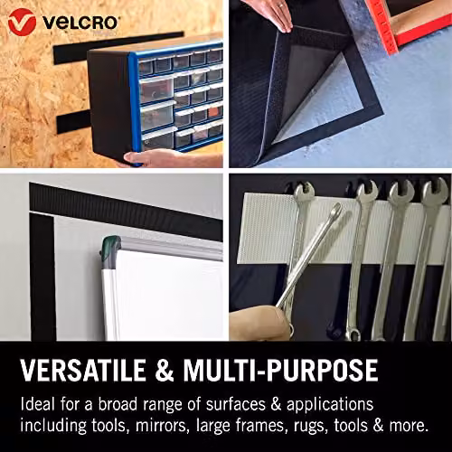 VELCRO Brand Heavy Duty Double Sided Self Adhesive Hook and Loop Tape, Black, Width: 50 mm, Length: 1 m – 4