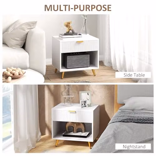 HOMCOM White Bedside Table with Drawer and Open Compartment – 5