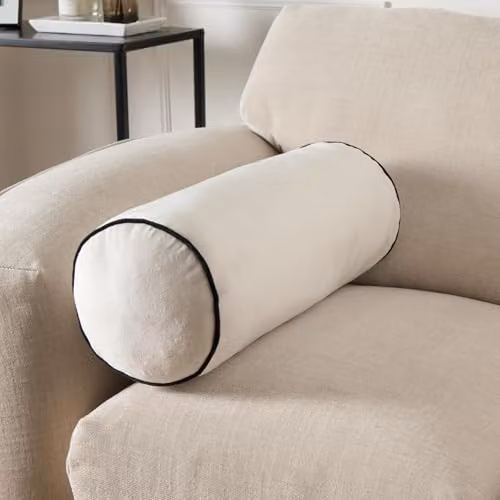 OHS Matte Velvet Cylinder Bolster Cushion in Beige, Black or White, W/D/H: 46 x 20 x 20 cm