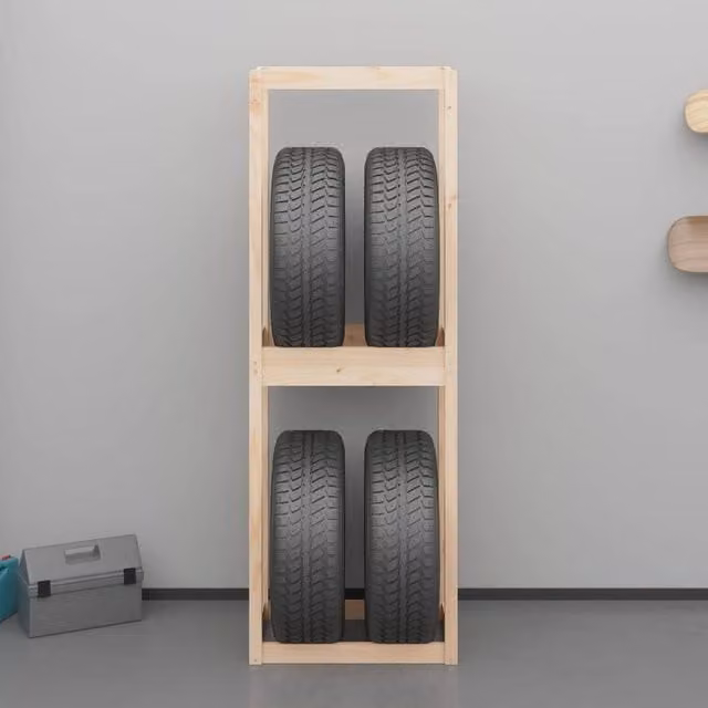 Berkfield Home Freestanding Solid Pine Tire Rack in Beige, W/D/H: 40 x 40 x 180 cm – 1