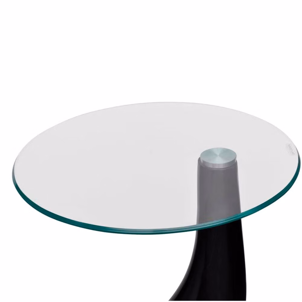 Berkfield Home Round Coffee Table with High Gloss Black Base and Glass Top – 3