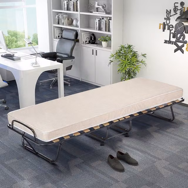 Costway Rollaway Folding Bed with Foam Mattress in Beige