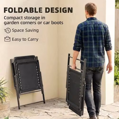 Outsunny Set of 2 Folding Garden Chairs in Black Metal – 4