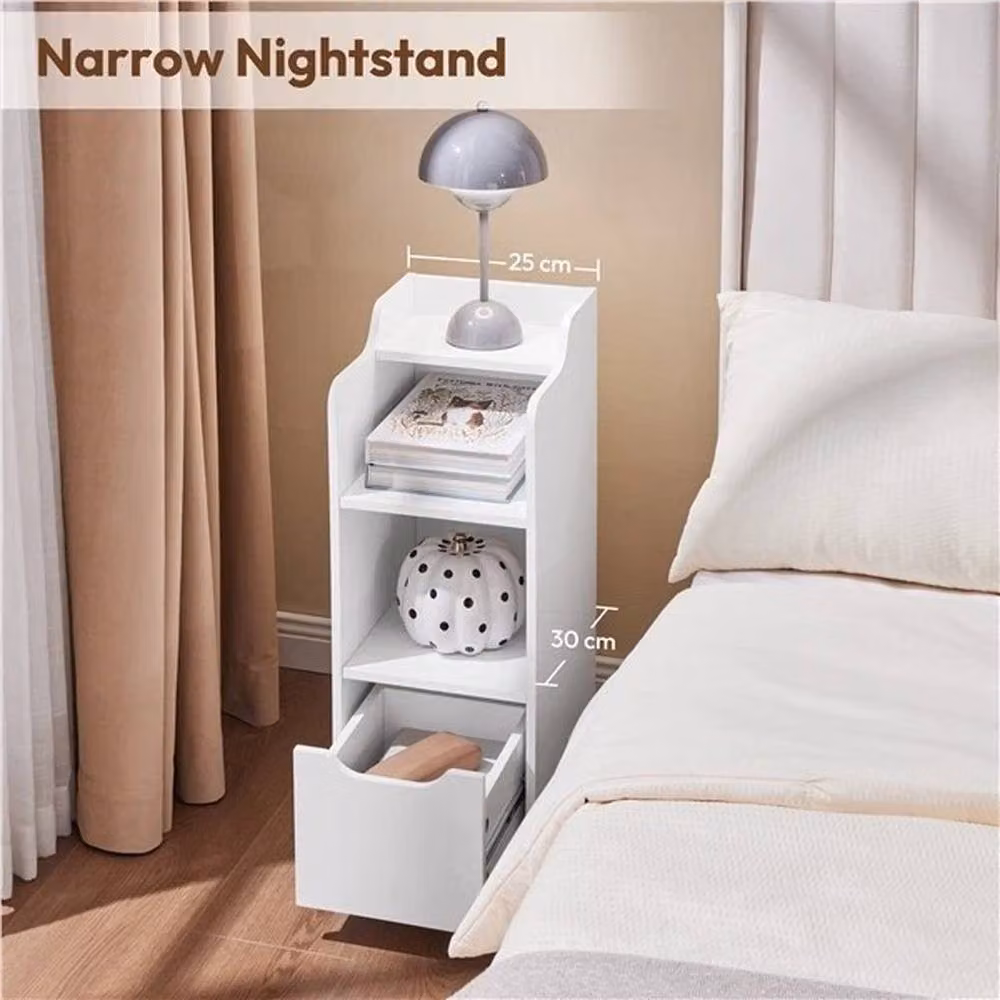KORVIXA Set of 2 White Narrow Nightstands with Drawer, W/D/H: 25 x 30 x 65 cm – 4