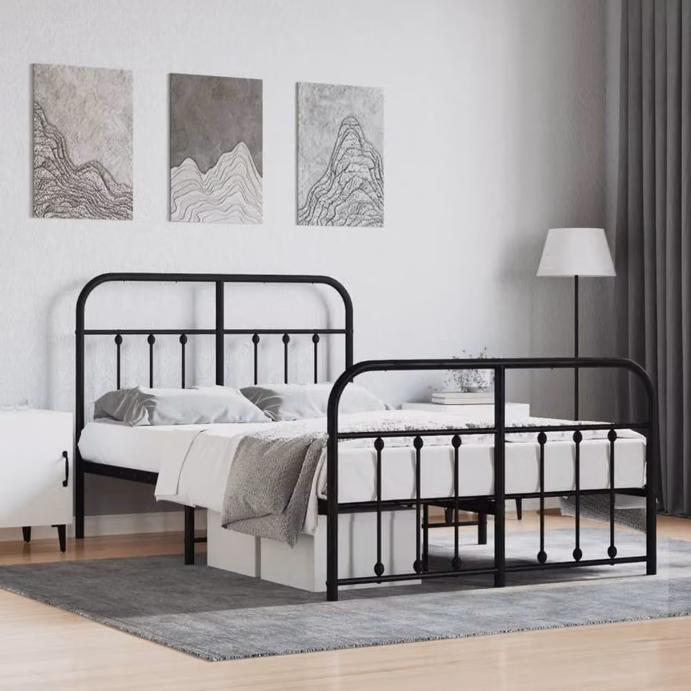 Berkfield Home Metal Bed Frame with Headboard and Footboard in Black, 120 x 200 cm – 2