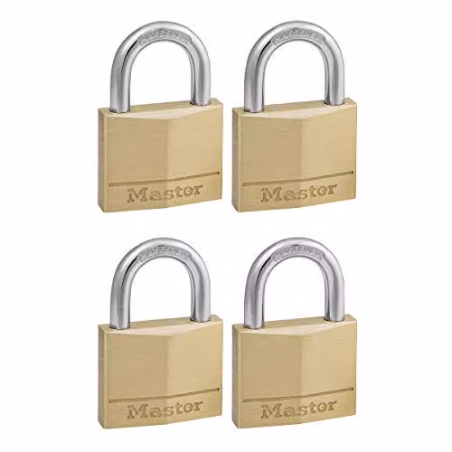 Master Lock Pack of 4 Gold Brass Key Padlocks, W/D/H: 6 x 4 x 1.3 cm