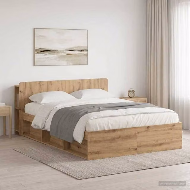 Berkfield Home Artisan Oak Bed Frame with Storage Drawers, Brown, W: 135 cm, D: 190 cm, H: 80 cm