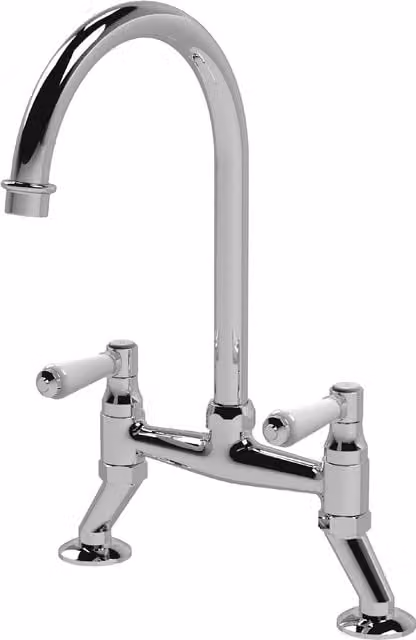 Balterley Traditional Bridge Kitchen Mixer Tap in Chrome with White Dual Lever Handles, H x W x D: 51.0 x 23.5 x 20.0 cm – 1