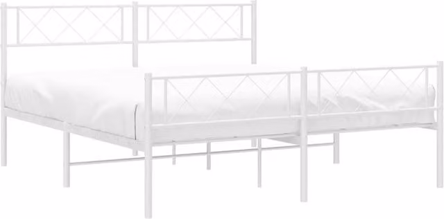 Berkfield Home Metal Bed Frame with Headboard and Footboard in White, W/D/H: 140 x 190 cm – 1