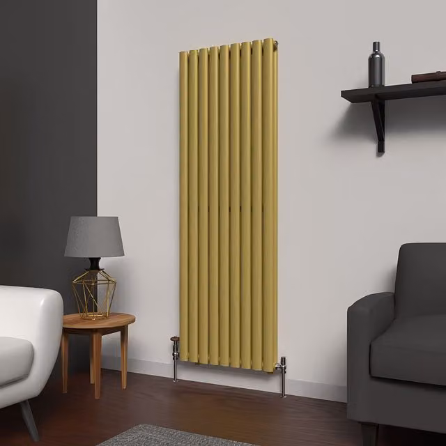 Lux Heat Oval Coloured Vertical Radiator in Metallic Gold, H: 160 cm, W: 54 cm