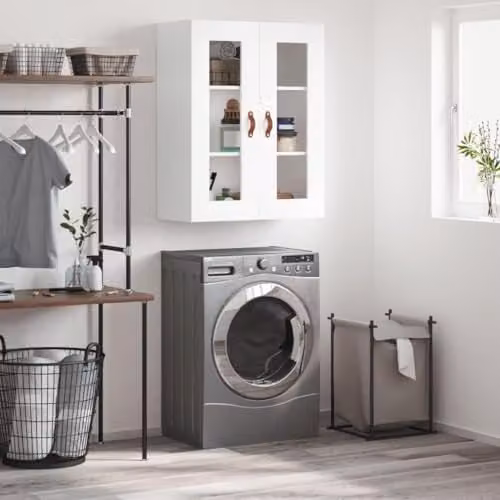 vidaXL Modern Wall Mounted Cabinet with Glass Doors, White, W: 69.5 cm, D: 34 cm, H: 90 cm – 2