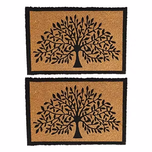 Nicola Spring Tree of Life Coir Door Mats, Pack of 2, Brown and Multicolour, W: 60 cm, D: 40 cm
