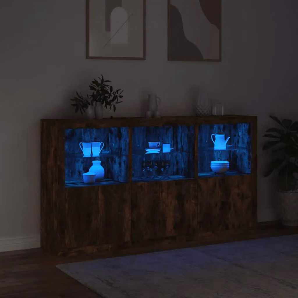 Berkfield Home Modern Smoked Oak Sideboard with Integrated LED Lights, Brown, W: 181.5 cm, D: 37 cm, H: 100 cm – 4
