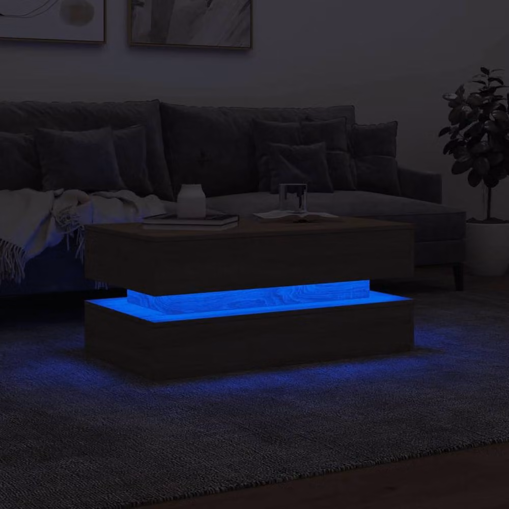 Berkfield Home Modern Coffee Table with LED Lights in Sonoma Oak and Light Tan, W/D/H: 90 x 50 x 40 cm – 3