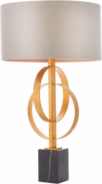 Loops Antique Gold and Black Marble Table Lamp with Beige Satin Shade H 66 cm x W 38 cm x D 38 cm – 1