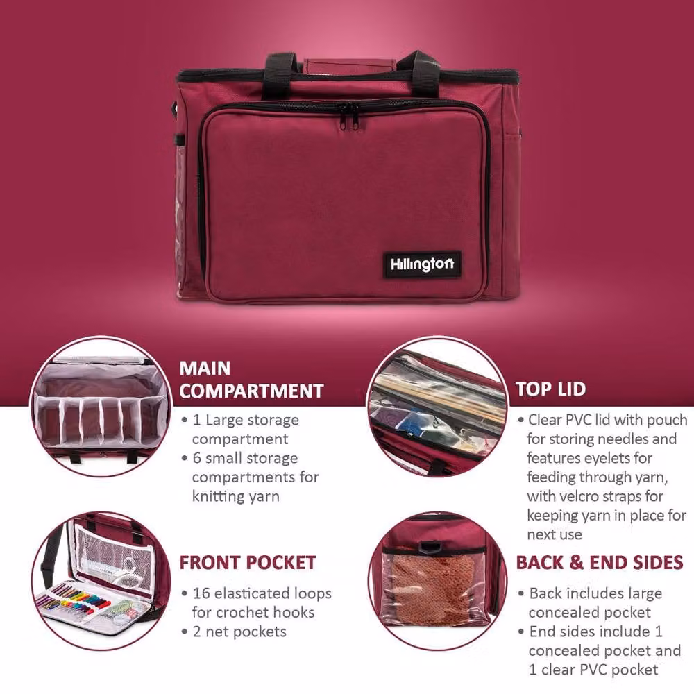 Hillington Knitting Storage Bag with Handles in Red – 3