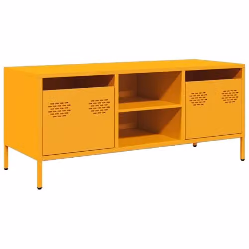 vidaXL Industrial Style TV Cabinet in Mustard Yellow Matt Metal, W/D/H: 101.5 x 39.0 x 43.5 cm – 1