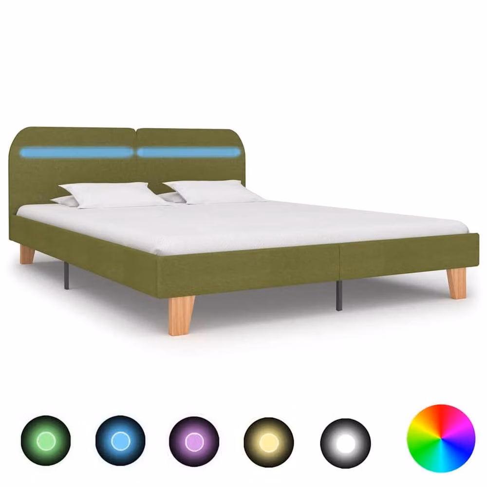 Berkfield Home King Size Fabric Bed Frame with LED Under-Bed Lighting in Green, W: 150 cm, D: 200 cm – 2