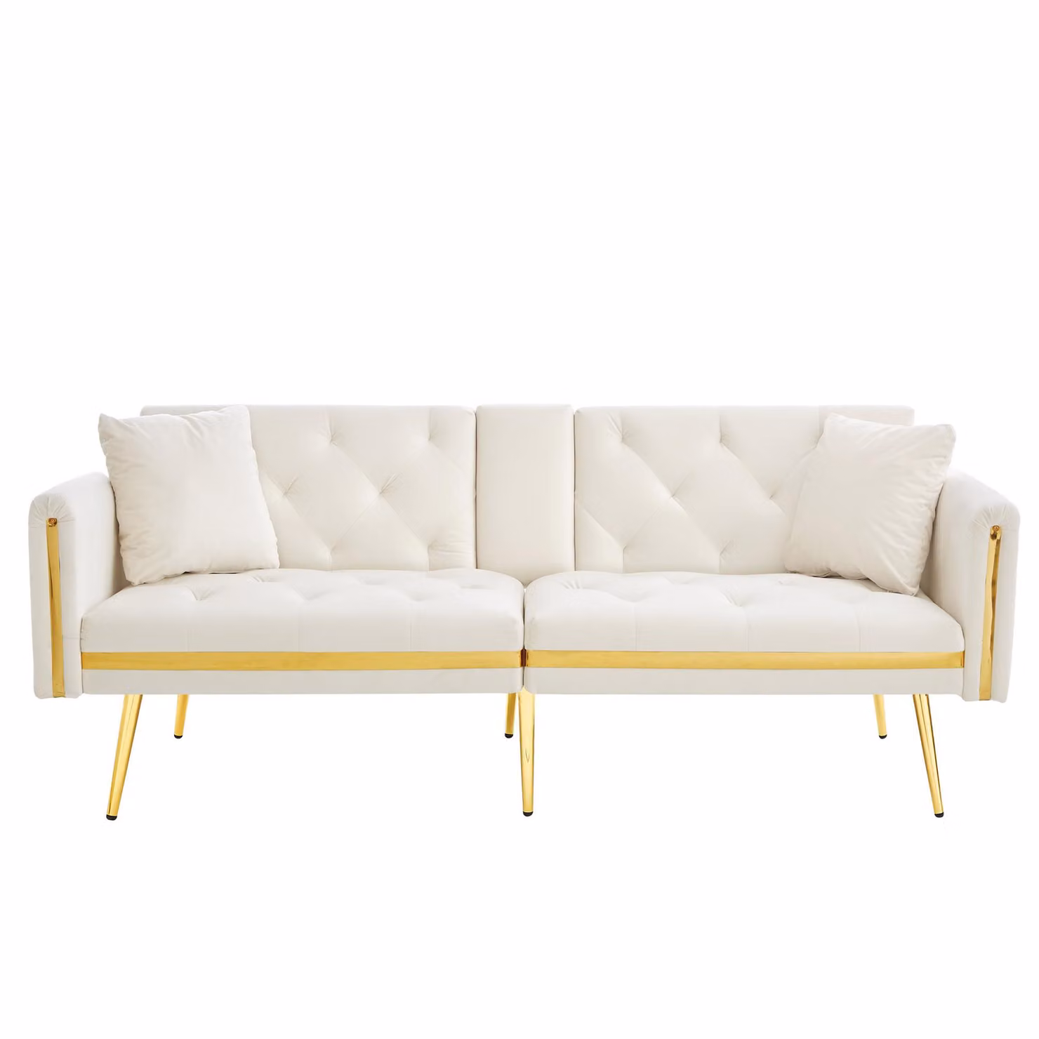 Aosom UK White Velvet Two-Seater Sofa Bed with 3-Position Adjustable Backrest and Concealed Cup Holders, W/D/H: 174 x 76 x 71.5 cm – 2
