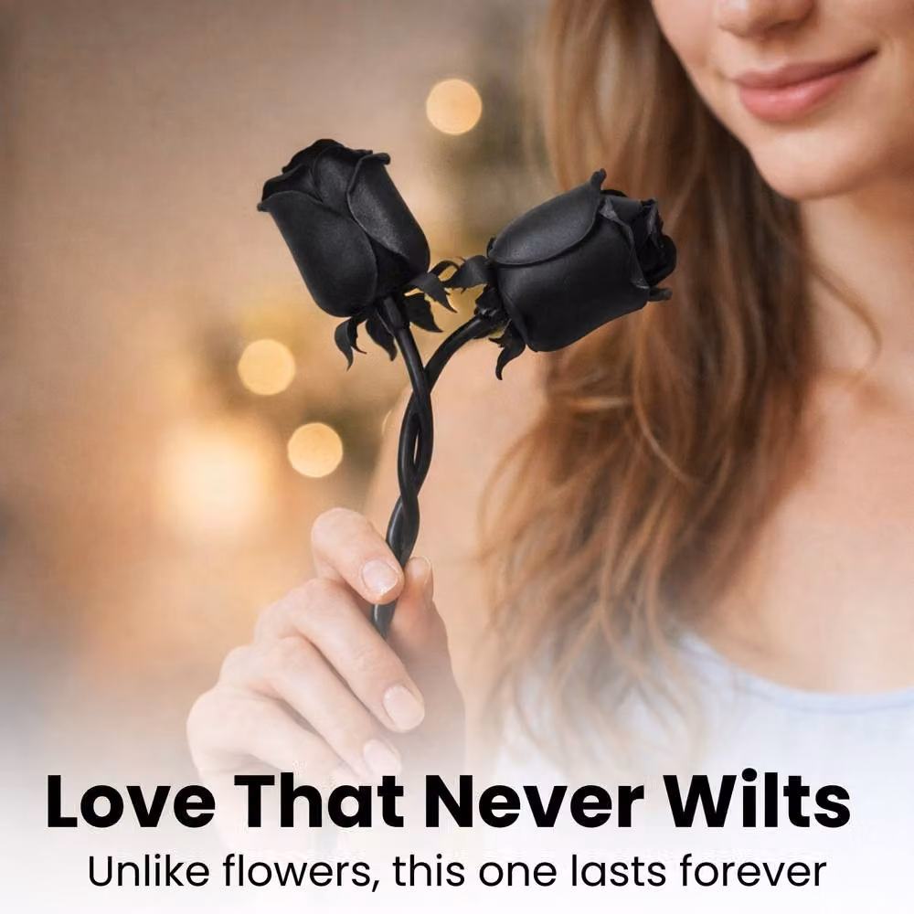 Novecrafto Hand-Forged Black Metal Intertwined Iron Roses with Twisted Stem – 3