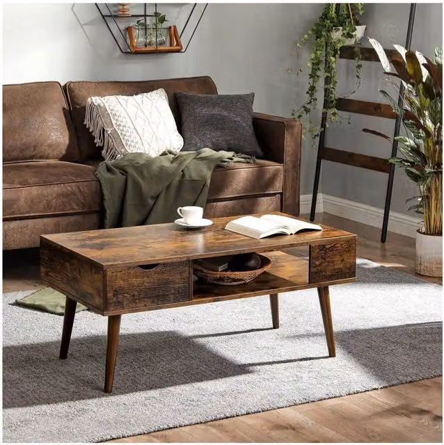 VASAGLE Rustic Brown Rectangular Coffee Table with Storage