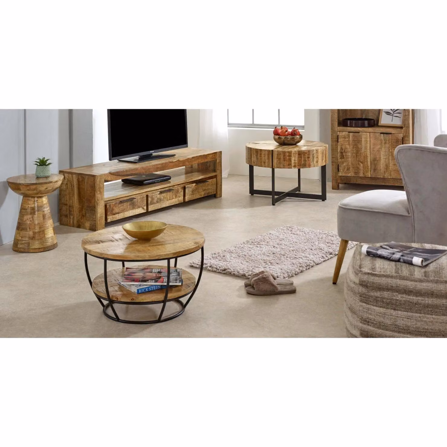 IH Design Bratton Mango Wood Large TV Stand with 3 Drawers, Brown, W/D/H: 150 x 40 x 40 cm – 3