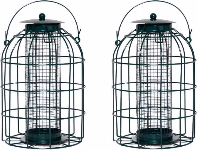 Samuel Alexander Pack of 2 Black Metal Wild Bird Hanging Nut Feeders with Squirrel Guard – 1