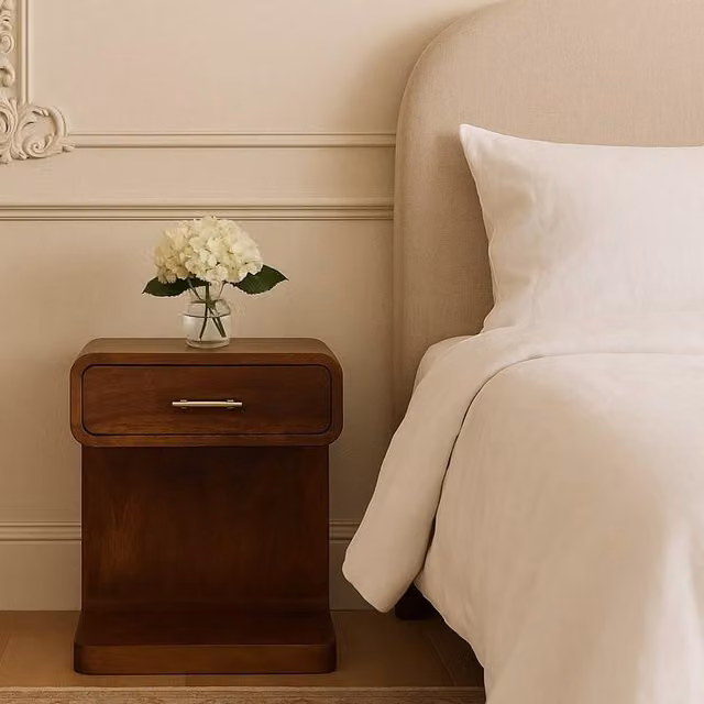 Artisan Furniture Solid Mango Wood T-Bar Rounded Bedside Table in Brown