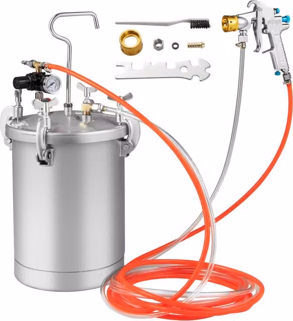 Costway 15L Pressure Paint Pot with Spray Gun and Compressed Air, Silver