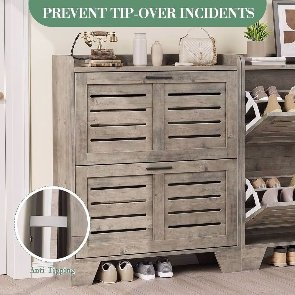 London Boutique Grey Shoe Storage Cabinet with 2 Drawers and Adjustable Shelves – 3