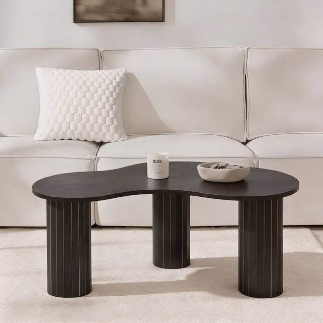 OHS Madison Ribbed Irregular Coffee Table in Black Engineered Wood – 1