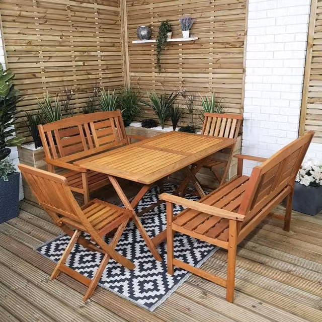 Samuel Alexander 6 Person Folding Rectangular Wooden Garden Dining Set in Brown – 1