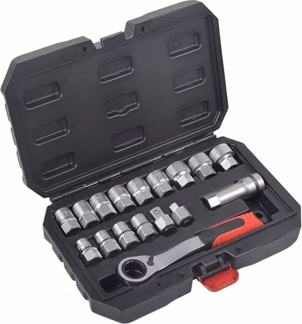 Nordara 17-Piece Pass Thru Ratchet Socket Set, 10-24mm, 1/2" and 3/8" Drive, Silver