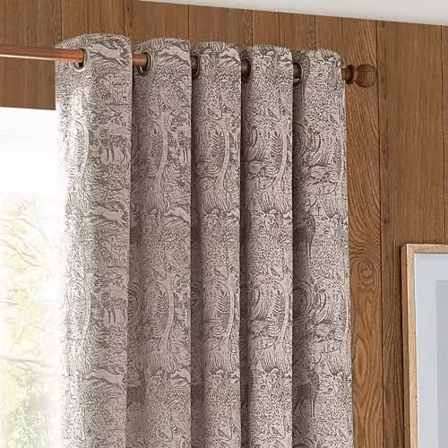 Furn Winter Woods Chenille Eyelet Curtains with Animal Pattern in Taupe, Width: 168 cm, Drop: 183 cm, 2 Panels – 3
