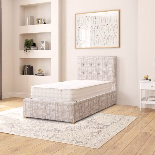 Aspire Presley Single Ottoman Storage Bed in Grey Distressed Velvet Fabric, W/D/H: 90 x 190 cm