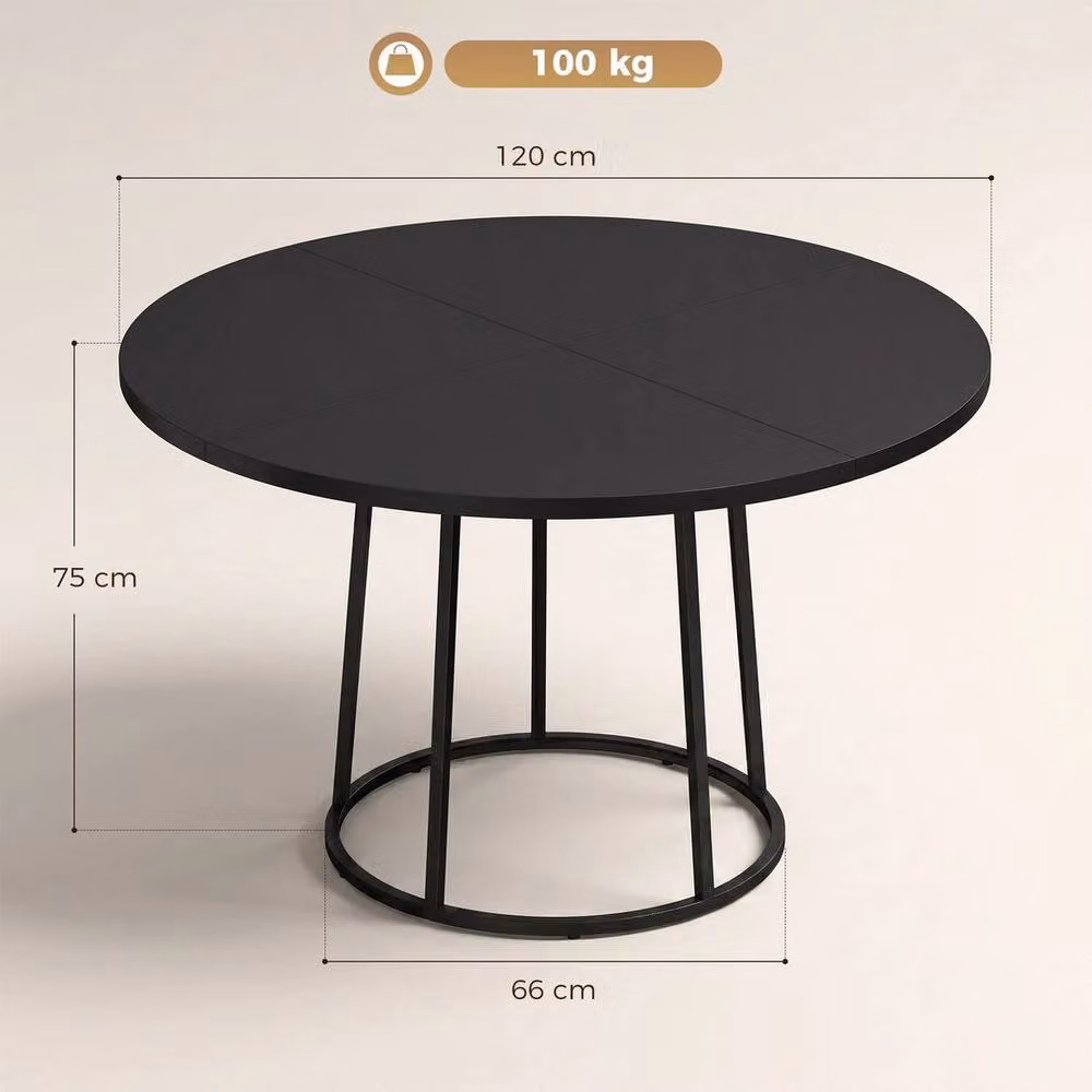 SPETLEK Round Industrial Dining Table in Black, Diameter: 120 cm, Height: 75 cm – 2