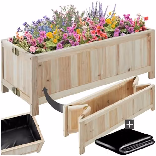 tectake Raised Wooden Garden Bed with 30L Capacity and Plastic Liner, Brown, W/D/H: 70 x 30 x 25 cm – 1