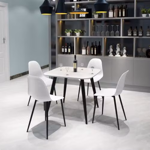 Core Products Aspen Pair of White Plastic Armless Curve Dining Chairs with Metal Frame – 2