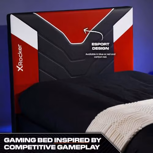 X-Rocker Cerberus MKII Upholstered Gaming Bed Frame for Kids and Teens in Red or Blue, W/D/H: 135 x 190 cm – 4