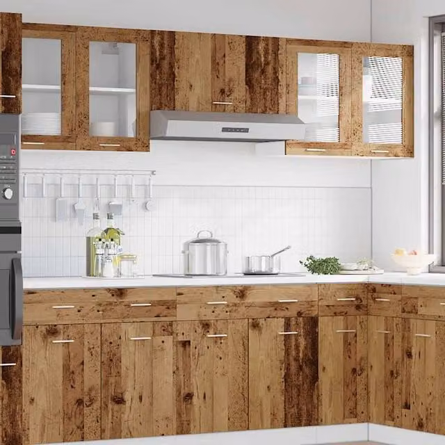 Berkfield Home Kitchen Wall Cabinet with Glass Doors in Brown Old Wood, W/D/H: 60 x 31 x 60 cm
