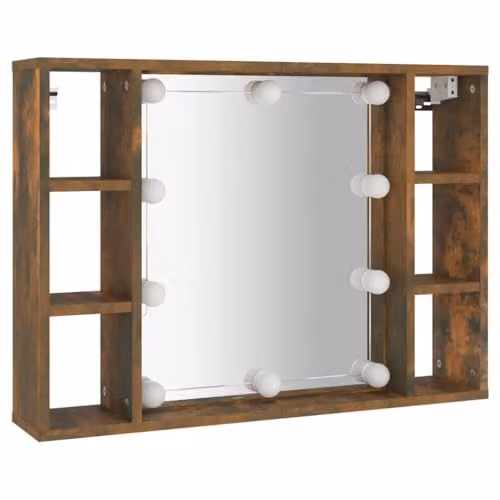vidaXL Modern Mirror Cabinet with LED Lighting in Brown and Grey, W/D/H: 76 x 15 x 55 cm – 1