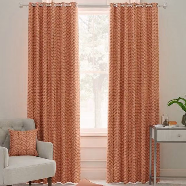 Orla Kiely Linear Stem Made to Measure Blackout Eyelet Fabric Panel Curtains in Pink and Orange