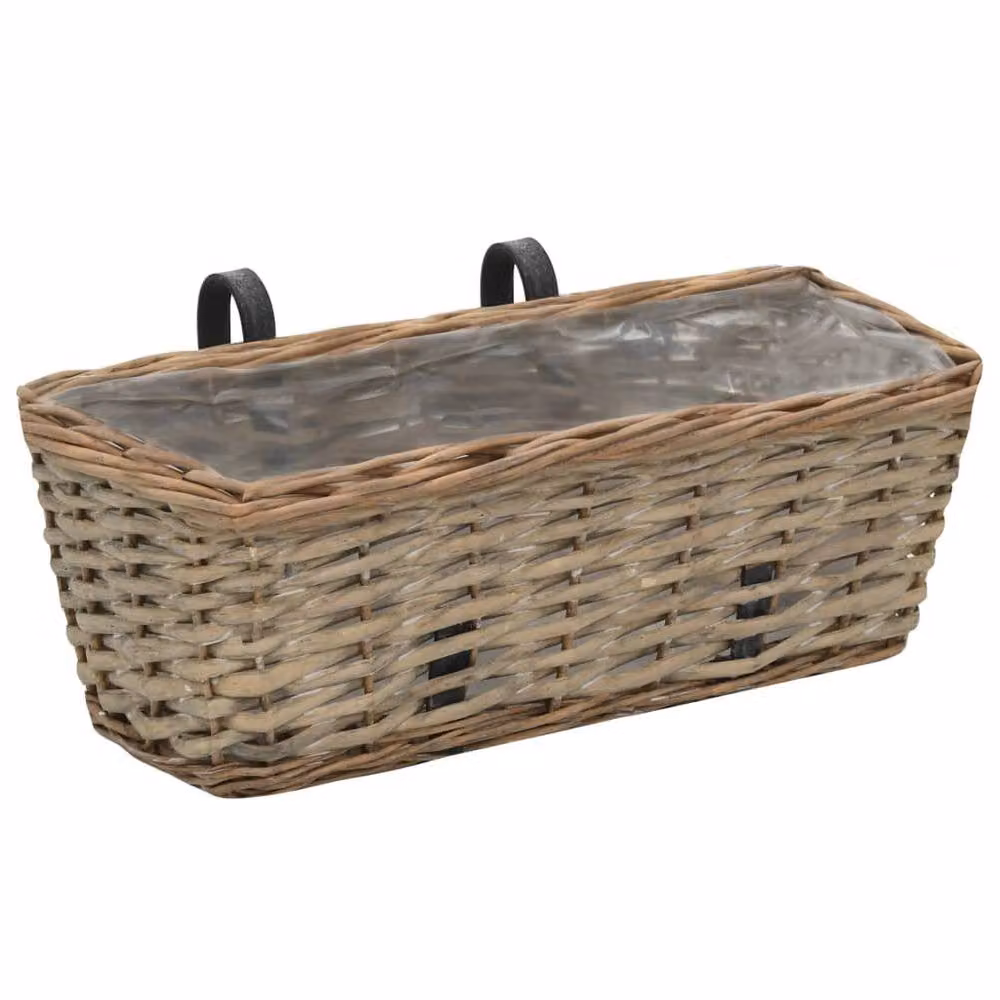 Berkfield Home Traditional Wicker Balcony Planter with PE Lining, 2 Piece Set, Brown – 3