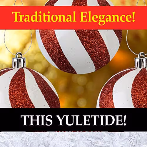 VFM Red and White Striped Candy Cane Baubles, 4 Pack, Diameter: 8 cm – 9